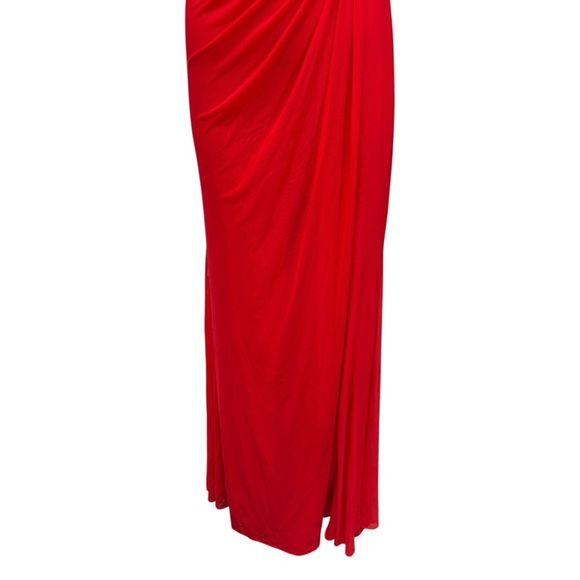 La Femme Strapless Rhinestone Embellished Cut Out High Slit Maxi Dress Red - Picture 5 of 13